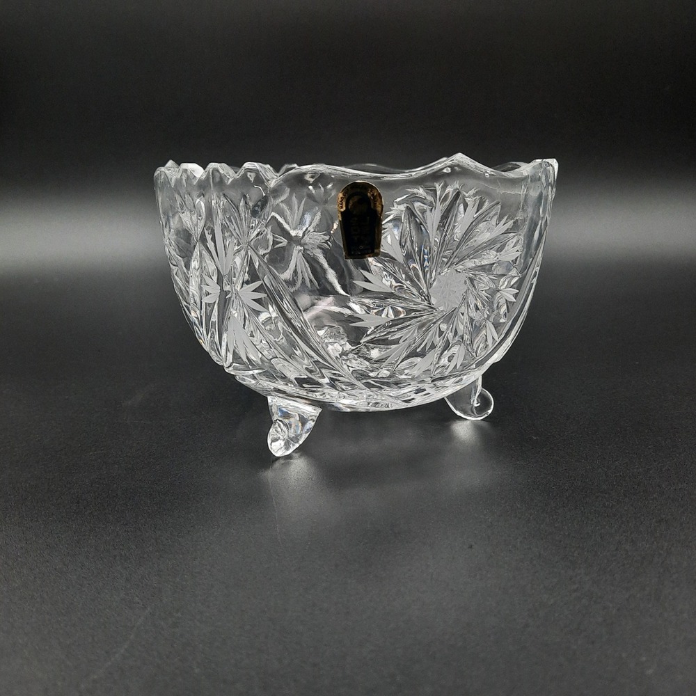 Sudety Poland‎ Hand-Cut 24% Lead Crystal Footed Bowl, Starburst Pattern